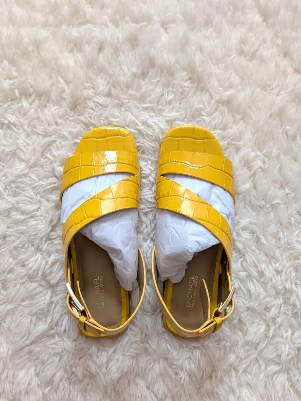NWT Michael Kors Delilah Leather Slingback Sandals (size: 6; color: sunflower) - Picture 2 of 10